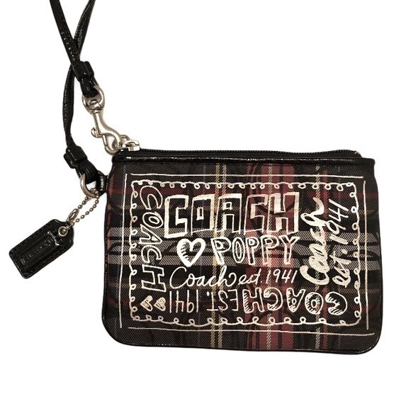 Coach poppy red plaid Tartan rare wristlet